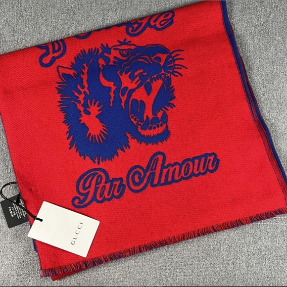 GUCCI Tiger Jacquard Wool Muffler Scarf - Picture 3 of 10